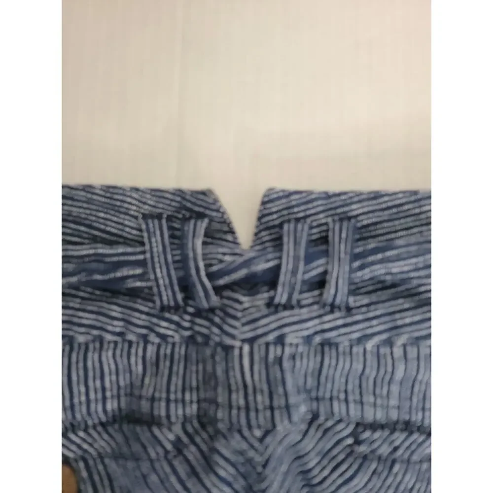 Free People Harem Pants SZ 6 Cotton Yarn Dye Navy Striped Tie Button Pleated - Picture 12 of 12